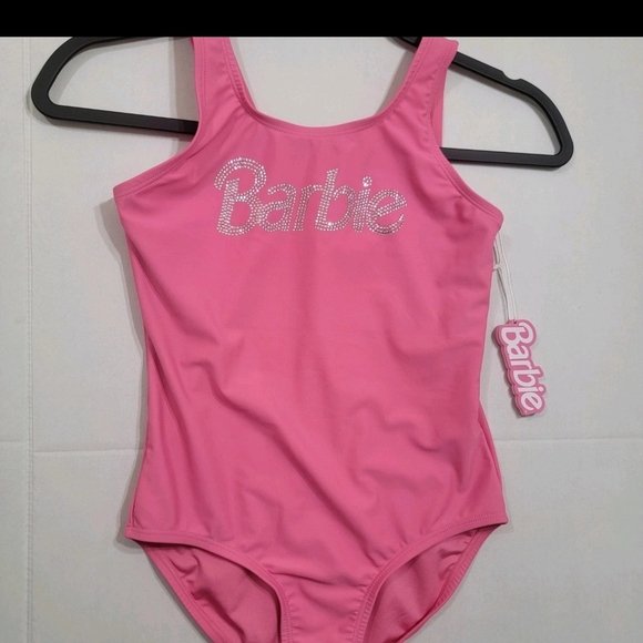 Barbie x Forever 21 Barbie Pink Rhinestone Bling One-Piece Swimsuit Girl Sz 9/10 - Picture 4 of 14